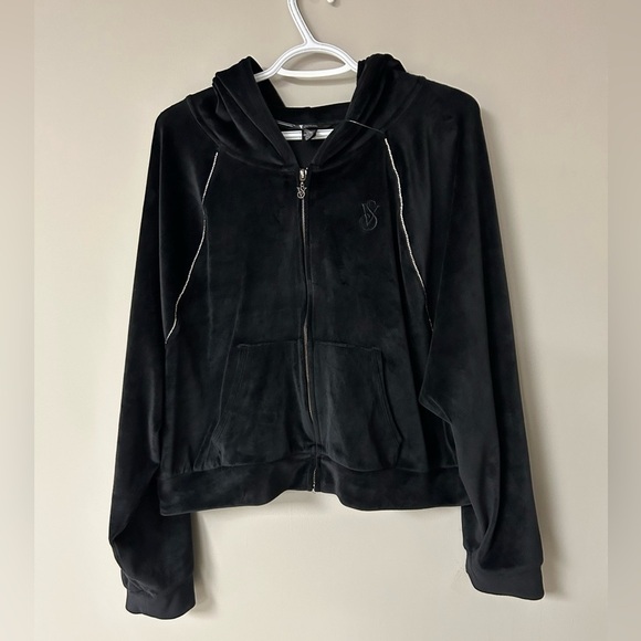 Victoria's Secret Tops - Victoria Secret Velour Rhinestone Black Cropped Sweater